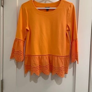 Ann Taylor Eyelet Peplum & Eyelet Sleeve top. Bright Orange. Size M